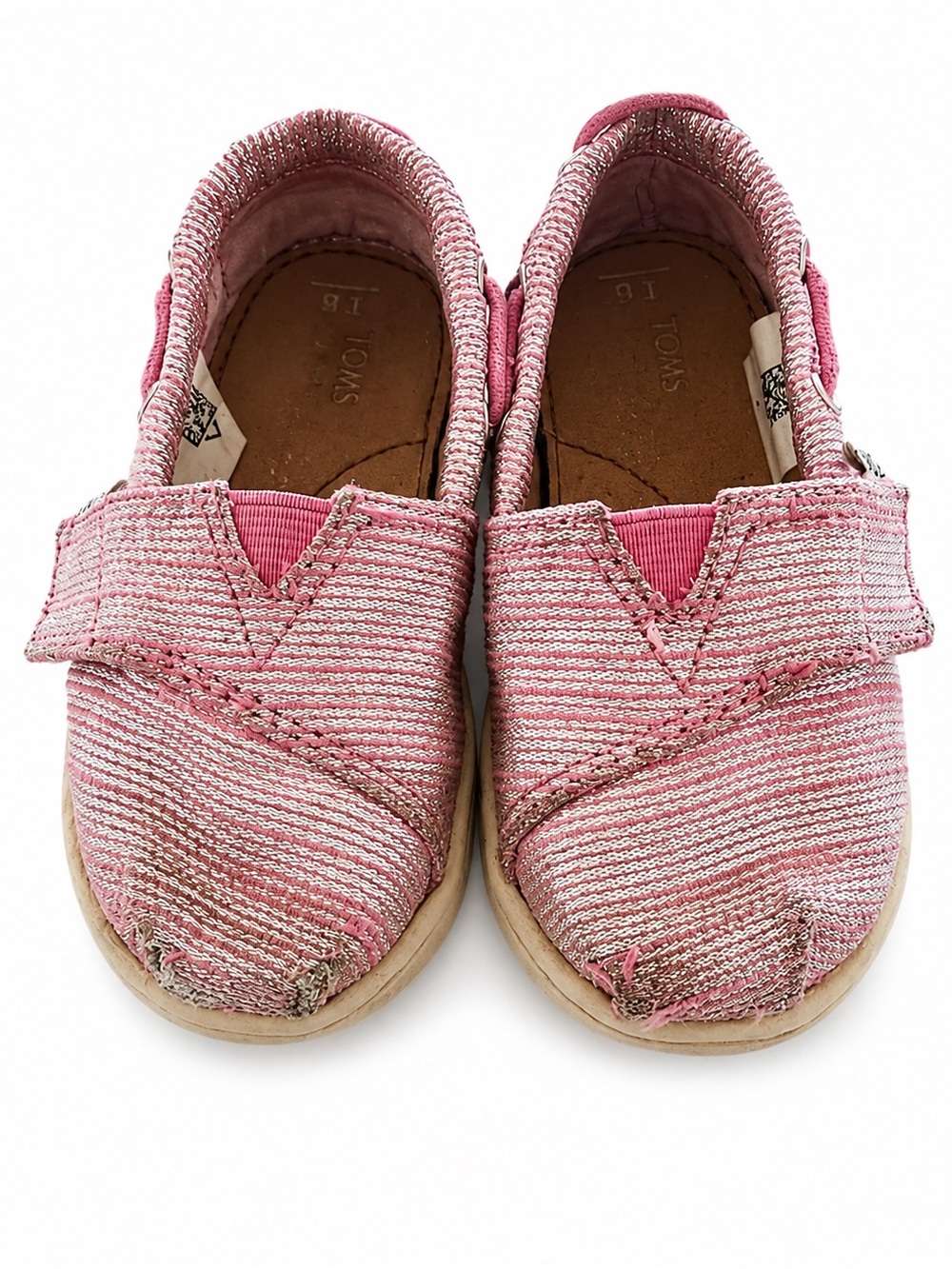 TOMS Toddler Pink Sparkle Slip-On Canvas Shoes w/ Velcro Size 6